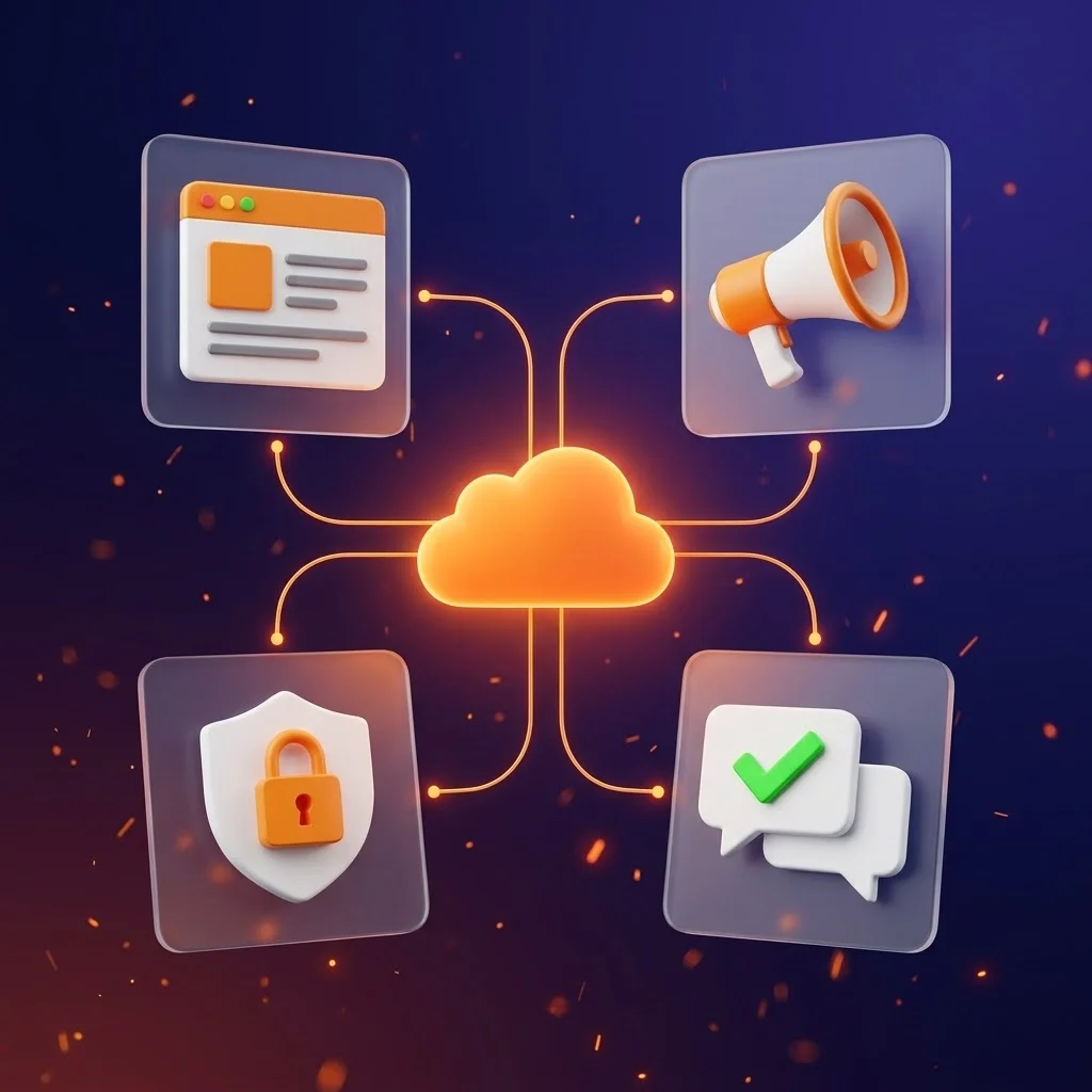 La nube de JAVIBOT conectada con sitio web, publicidad, atención por chat y seguridad: un solo sistema